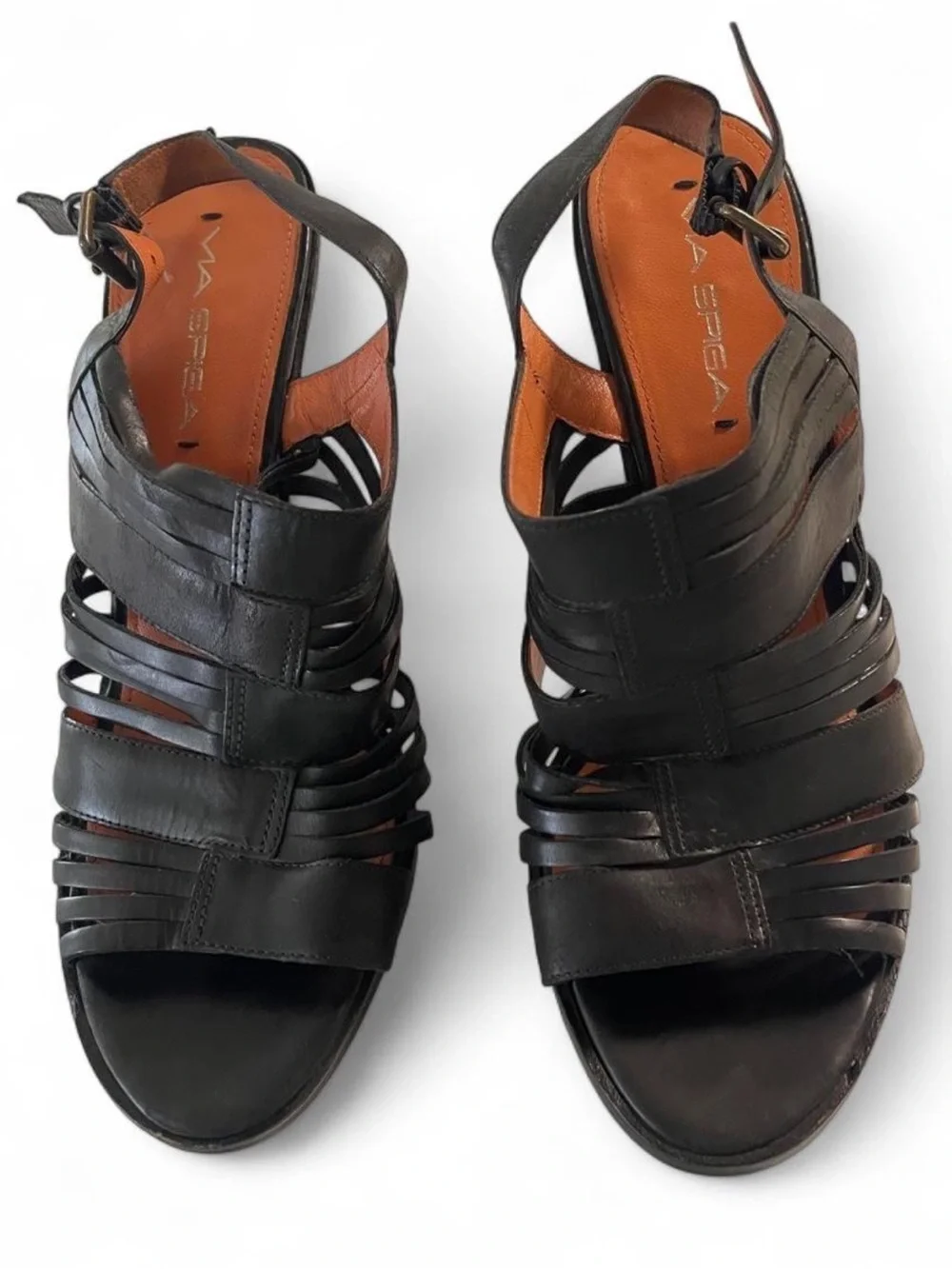 Via Spiga Black Strappy Leather Slingback Sandals
